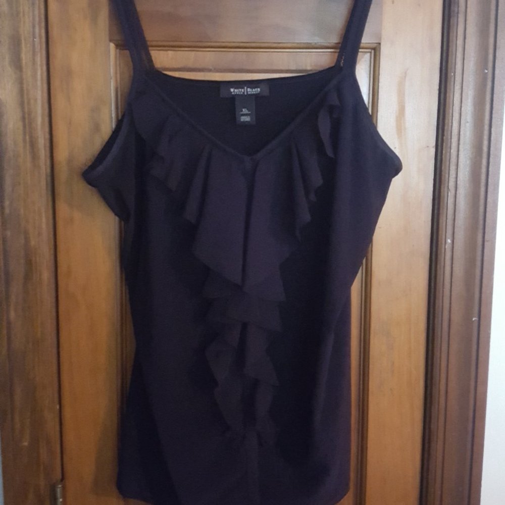 White House Black Market XL Black Ruffle Tank Top